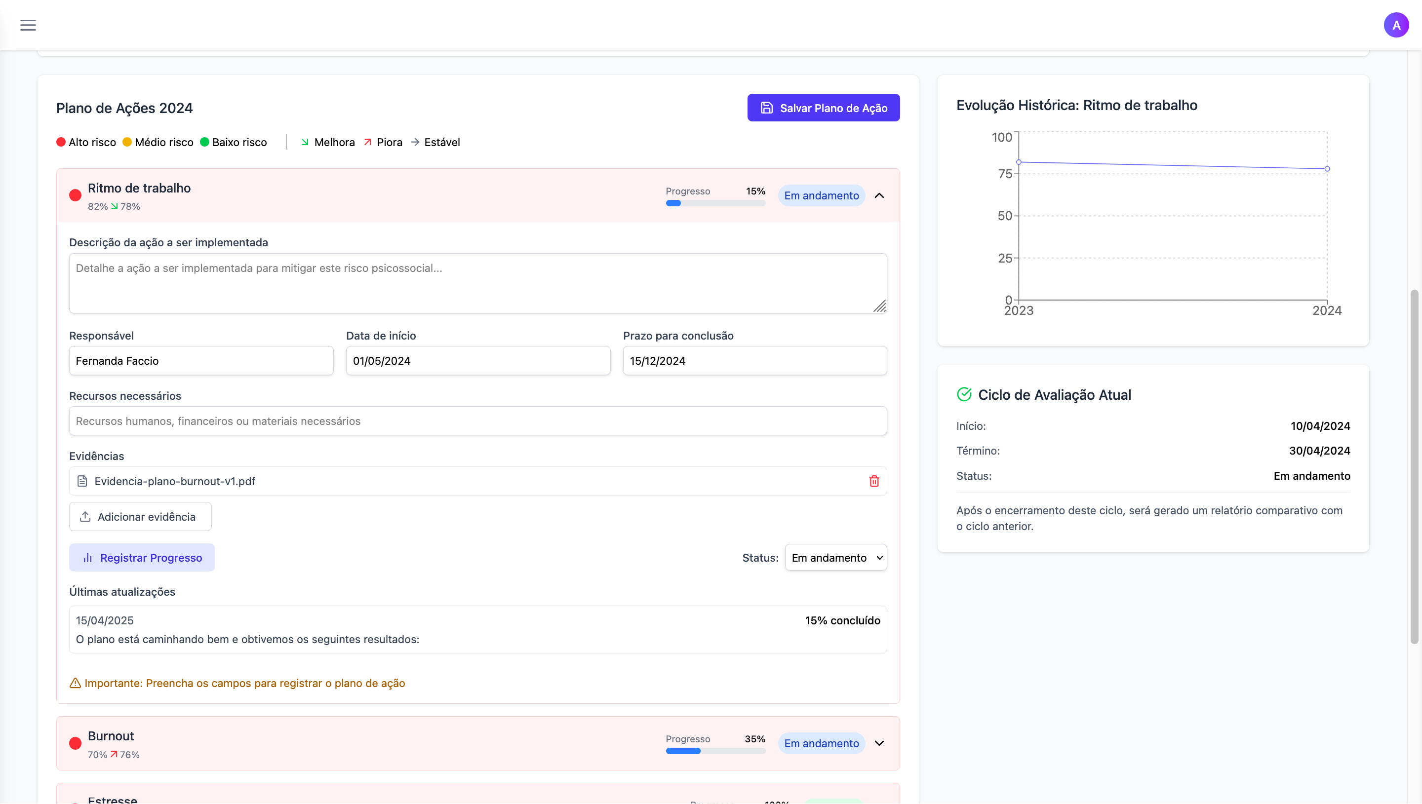Dashboard - Plano de Ações - Detalhes